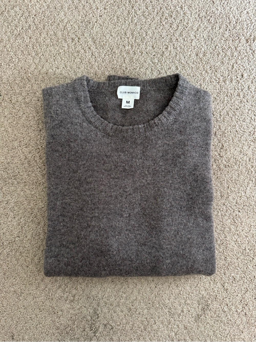 Club Monaco Menโs Brown Heather Wool Crewneck Sweater